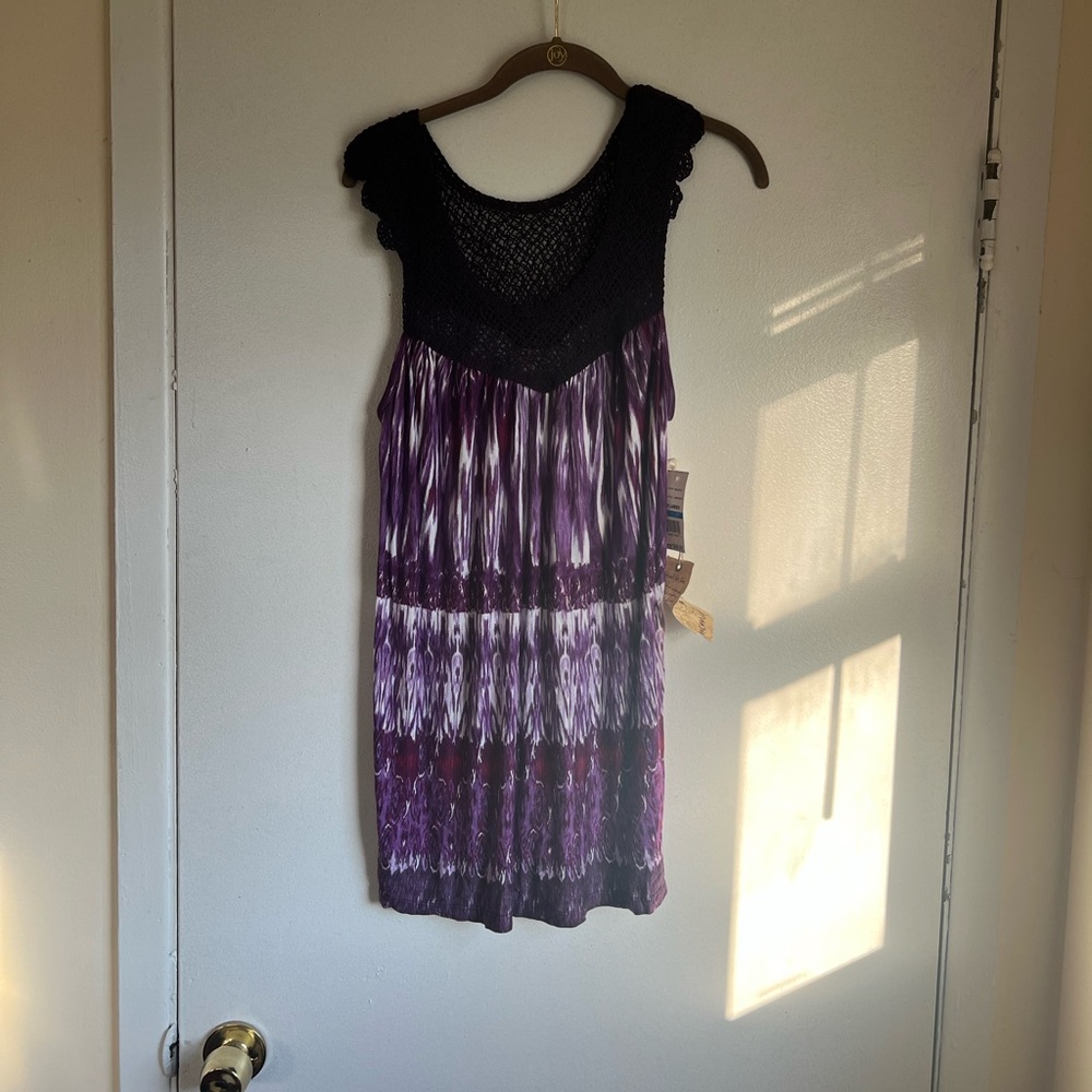 ONE WORLD Purple and White Crochet Detail Sleeveless Top Size XL